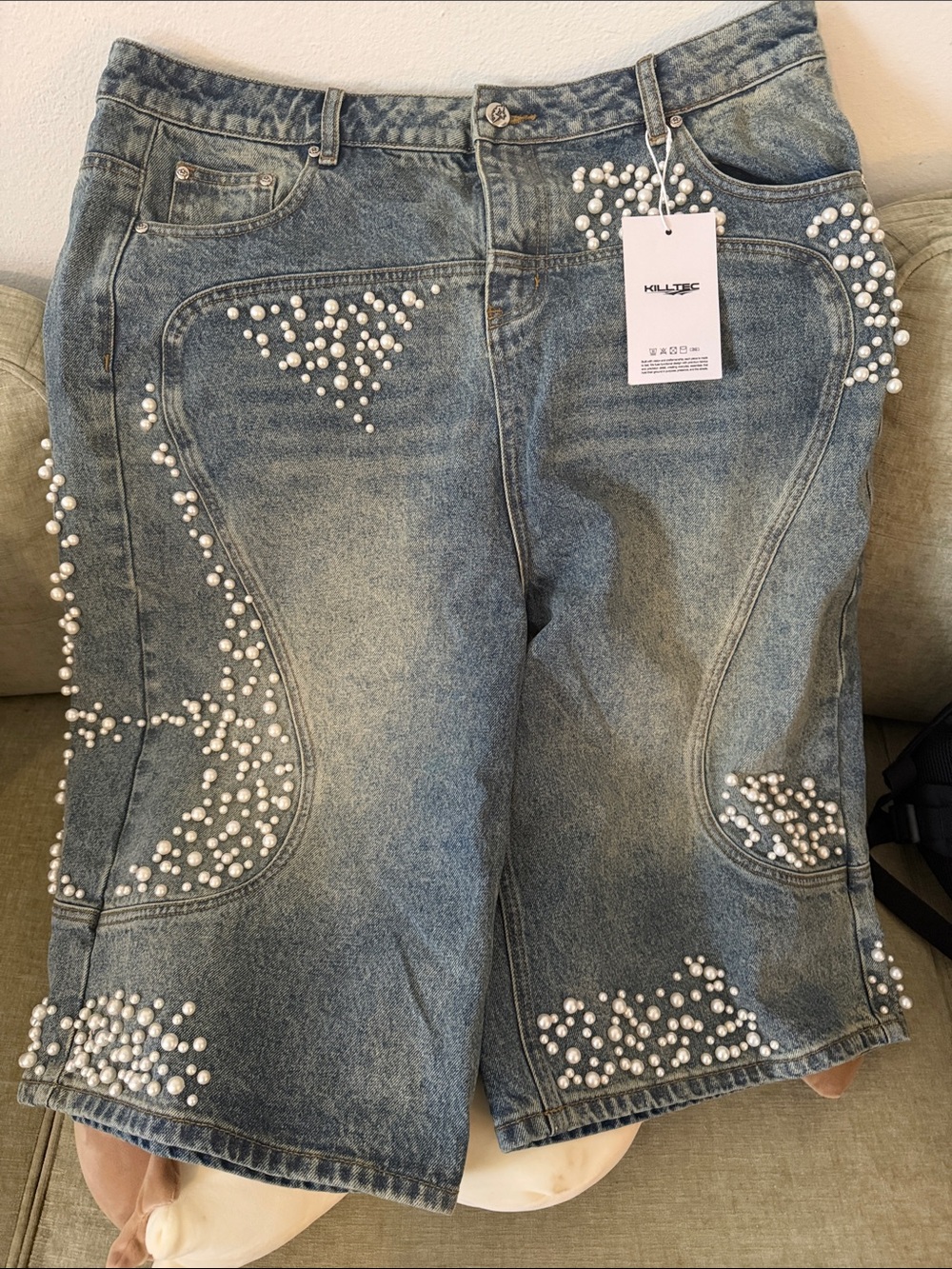 Killtec Light Blue Pearl-Embellished Men’s Jean Shorts